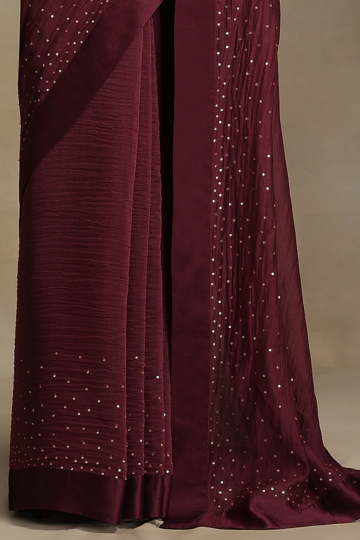 Plum Pure Chanderi Hand Embroidered Party Wear Saree Set by Weaverstory at Pernia's Pop Up Shop