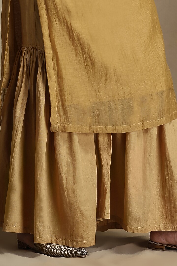 Yellow Pure Chanderi Hand Embroidered Party Wear Sharara Set by Weaverstory at Pernia's Pop Up Shop