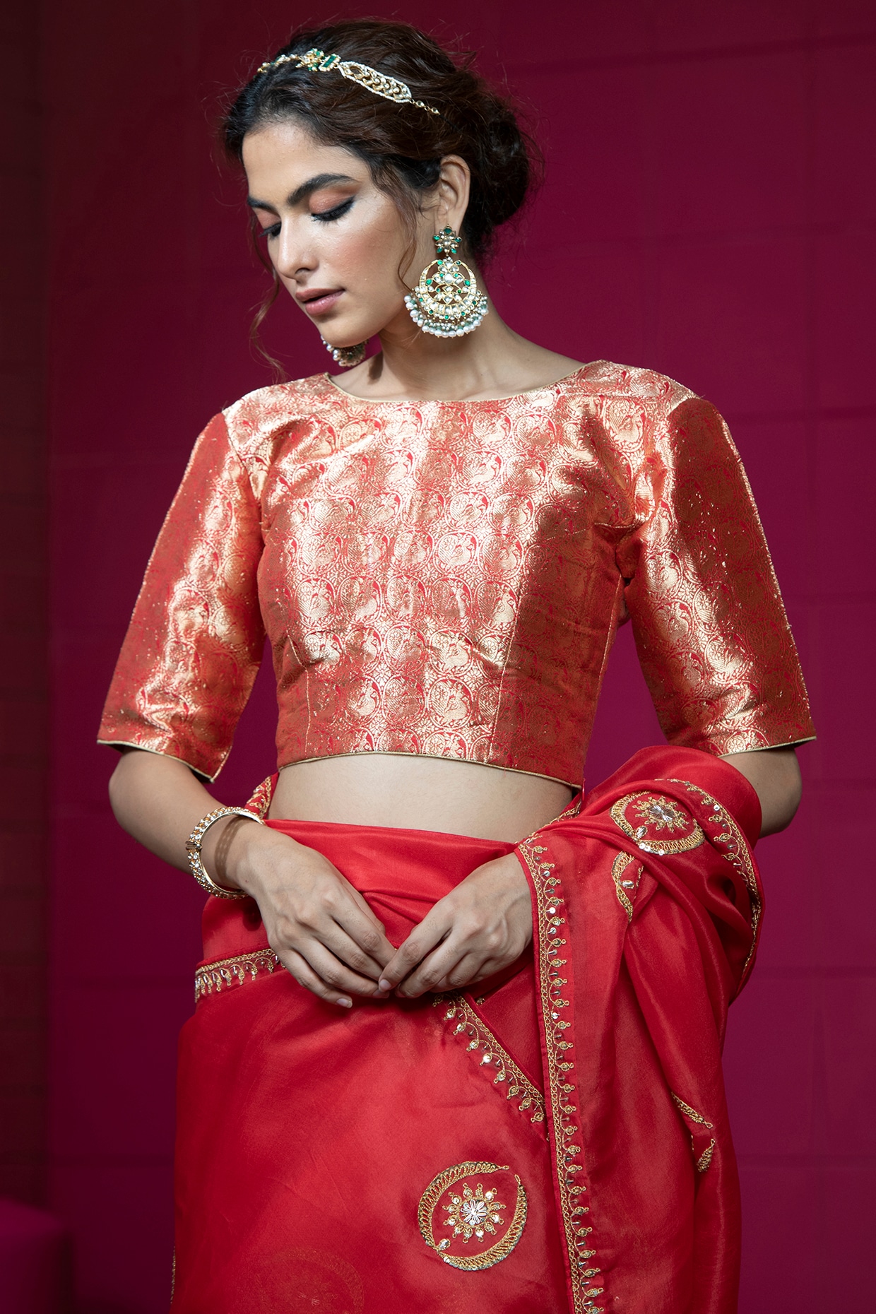 Buy Brick Red Saree In Cotton Silk With Blush Pink Raw Silk Blouse Piece  Online - Kalki Fashion