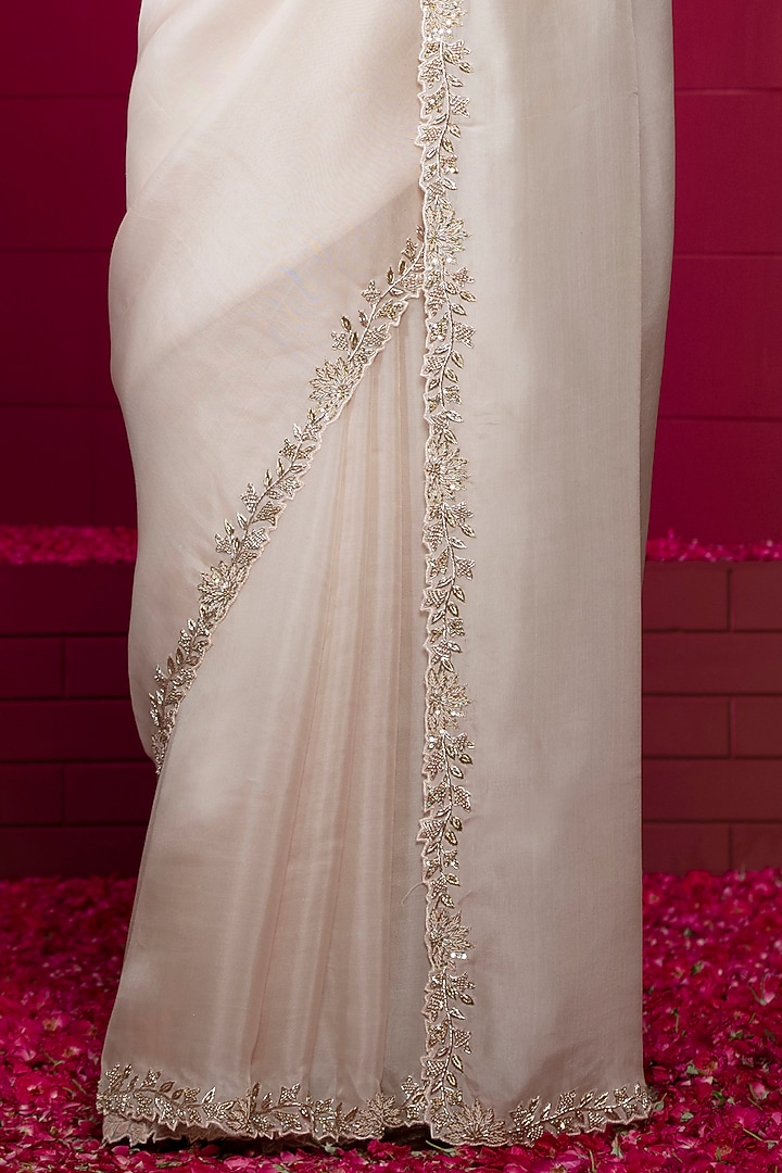 Baby Pink Organza Embroidered Wedding Saree Set by Weaverstory at Pernia's Pop Up Shop