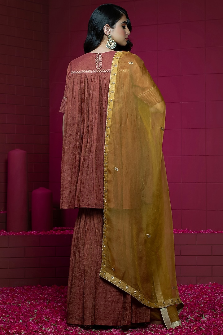 Maroon Tissue Chanderi Gharara Set by Weaverstory at Pernia's Pop Up Shop