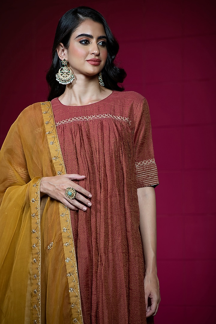 Maroon Tissue Chanderi Gharara Set by Weaverstory at Pernia's Pop Up Shop