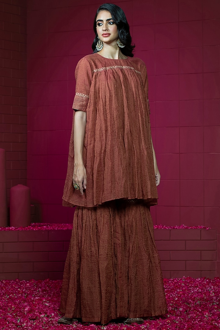 Maroon Tissue Chanderi Gharara Set by Weaverstory at Pernia's Pop Up Shop