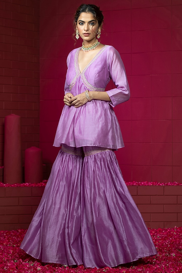 Lavender Chanderi Gharara Set by Weaverstory at Pernia's Pop Up Shop