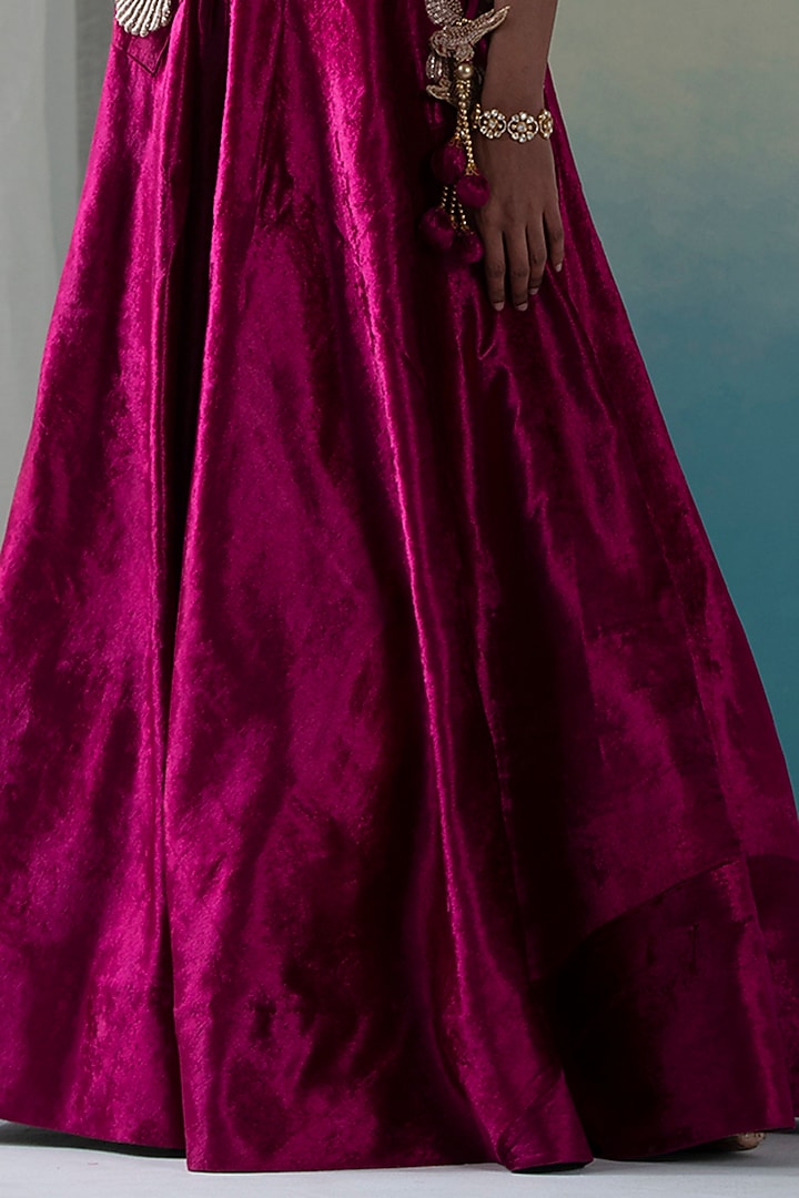 Fuchsia Hand Embroidered Wedding Lehenga Set by Weaverstory at Pernia's Pop Up Shop