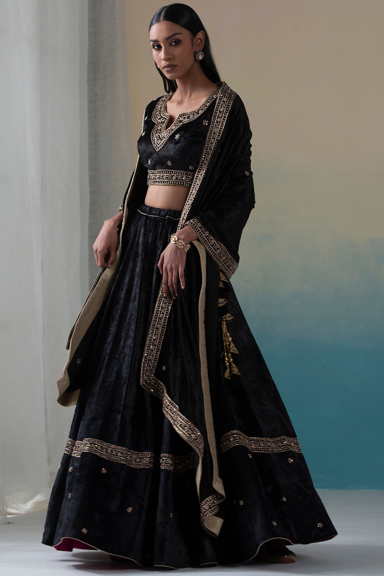 Velvet black clearance lehenga