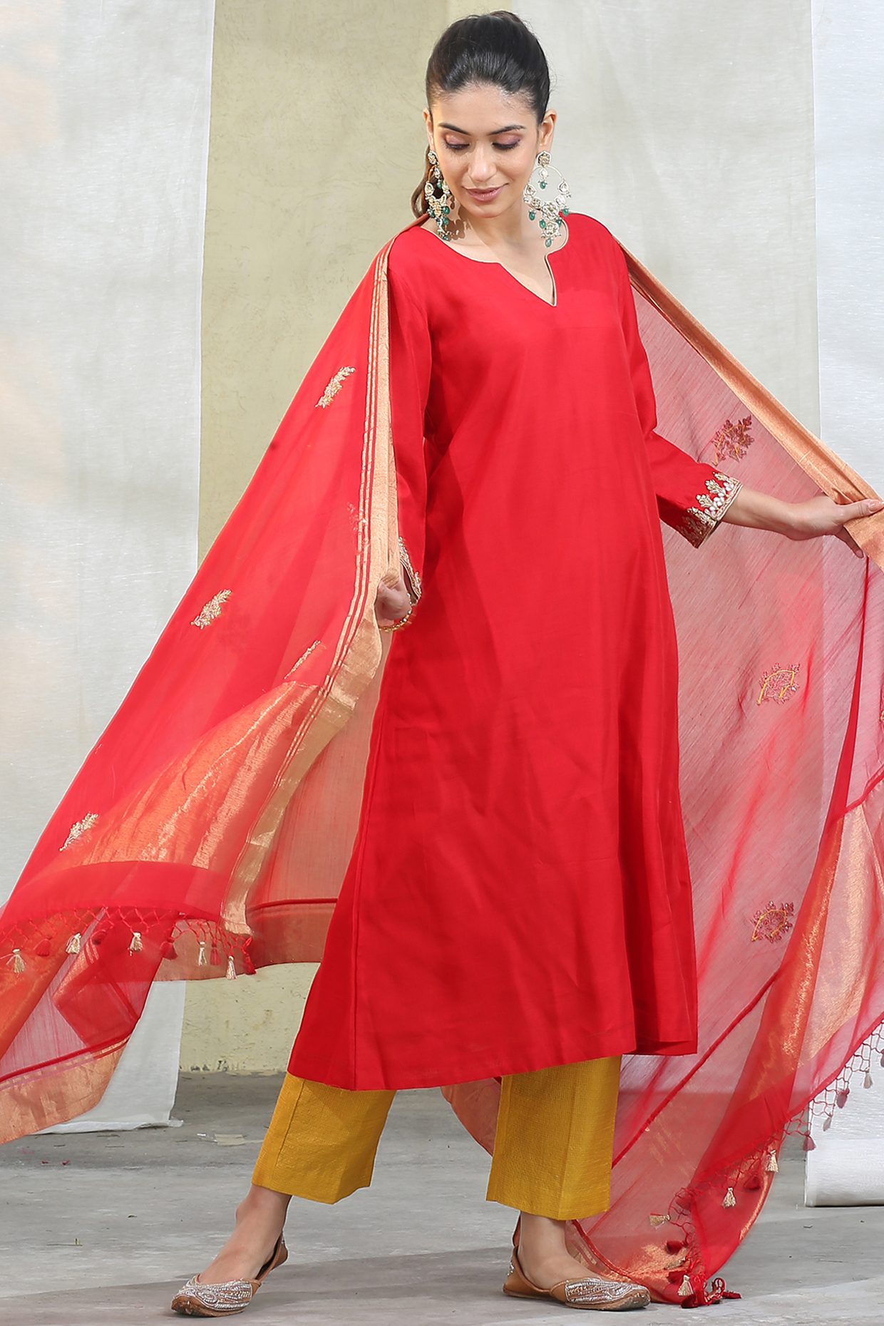 Red Zardosi Kurta Set by Weaverstory at Pernia's Pop Up Shop