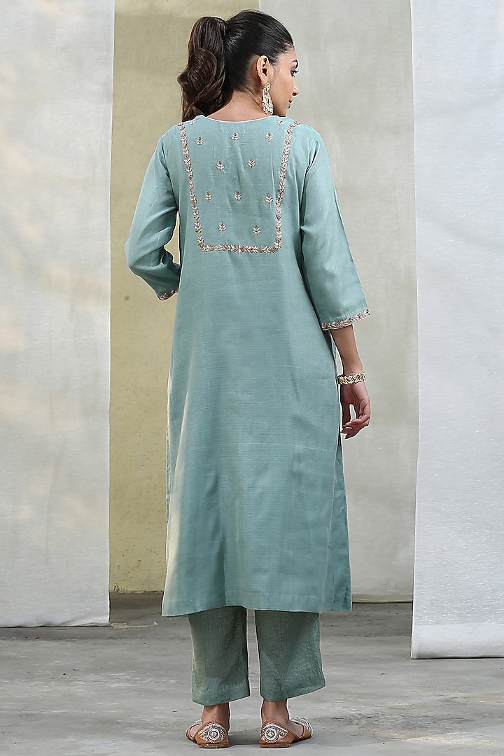 Powder Blue Handloom Kurta Set by Weaverstory at Pernia's Pop Up Shop