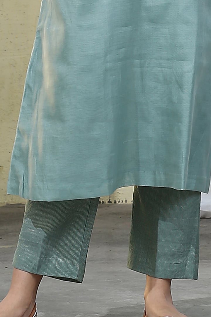 Powder Blue Handloom Kurta Set by Weaverstory at Pernia's Pop Up Shop