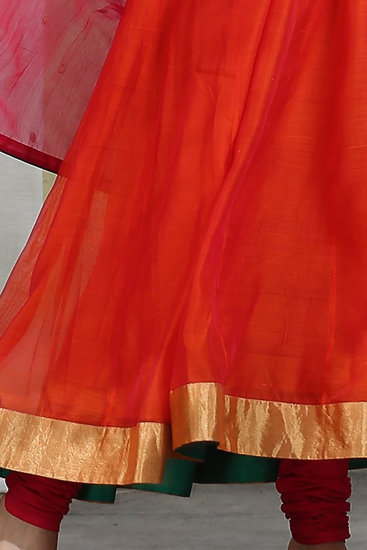 Orange Handloom Wedding Anarkali Set by Weaverstory at Pernia's Pop Up Shop