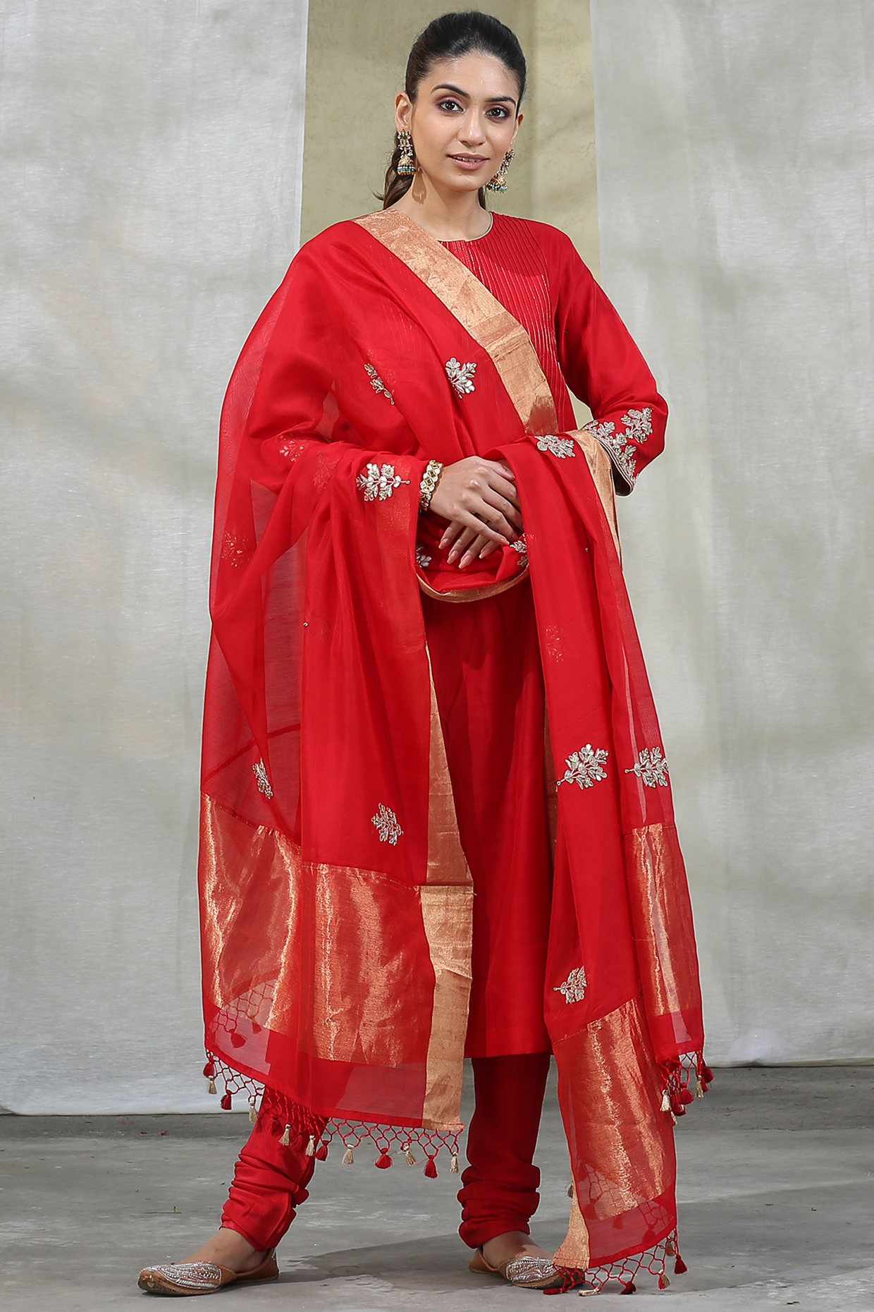 Bold Red Handloom Kurta Set by Weaverstory at Pernia's Pop Up Shop
