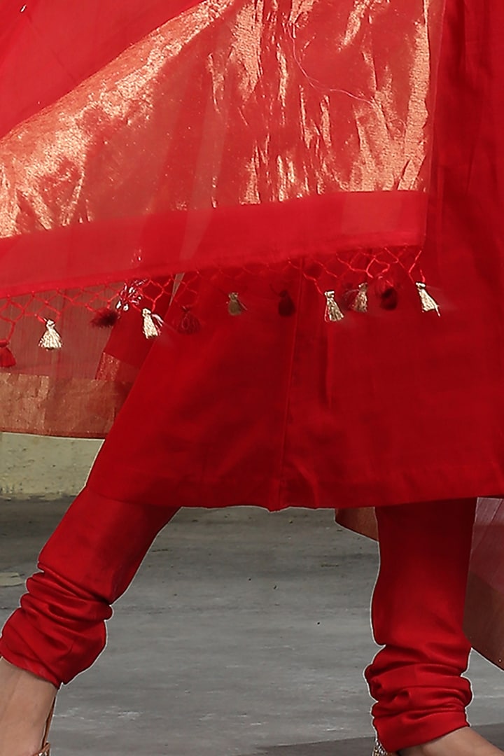 Bold Red Handloom Kurta Set by Weaverstory at Pernia's Pop Up Shop