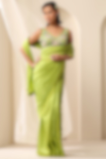 Lime Green Pure Silk Festive Saree by Weaverstory at Pernia's Pop Up Shop
