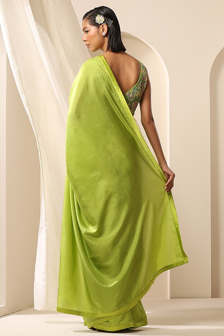 Lime Green Pure Silk Party Wear Saree by Weaverstory at Pernia's Pop Up Shop