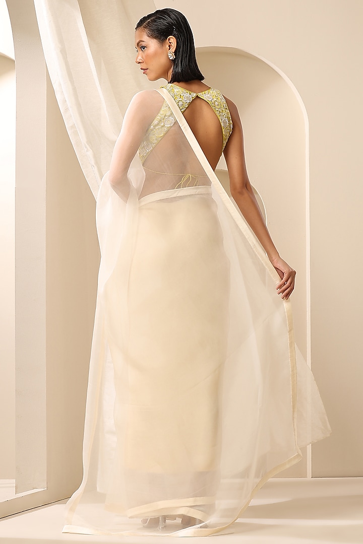 Off-White Pure Organza Handcrafted Party Wear Saree by Weaverstory at Pernia's Pop Up Shop