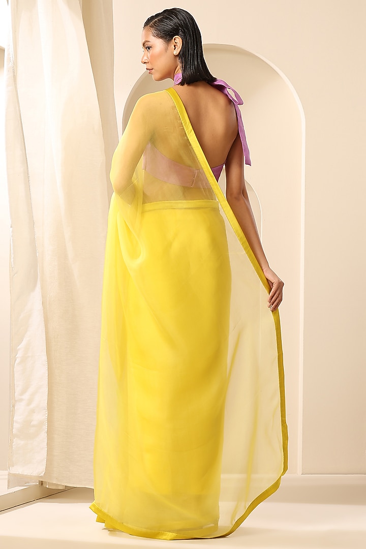 Yellow Pure Organza Party Wear Saree by Weaverstory at Pernia's Pop Up Shop