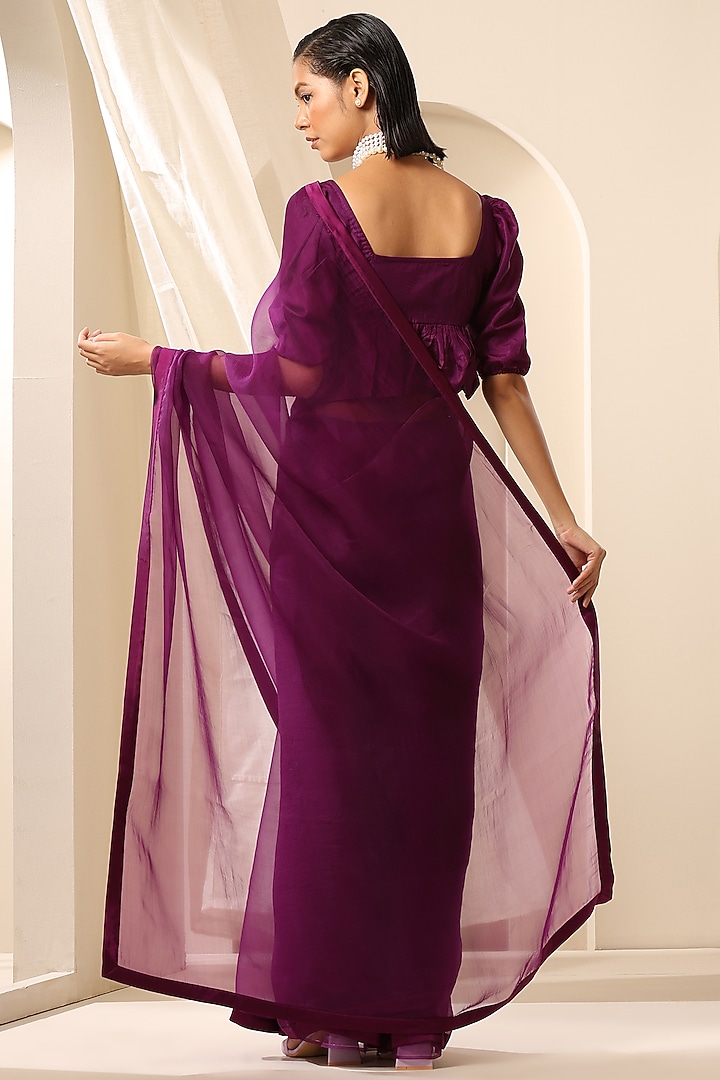 Purple Pure Organza Party Wear Saree by Weaverstory at Pernia's Pop Up Shop