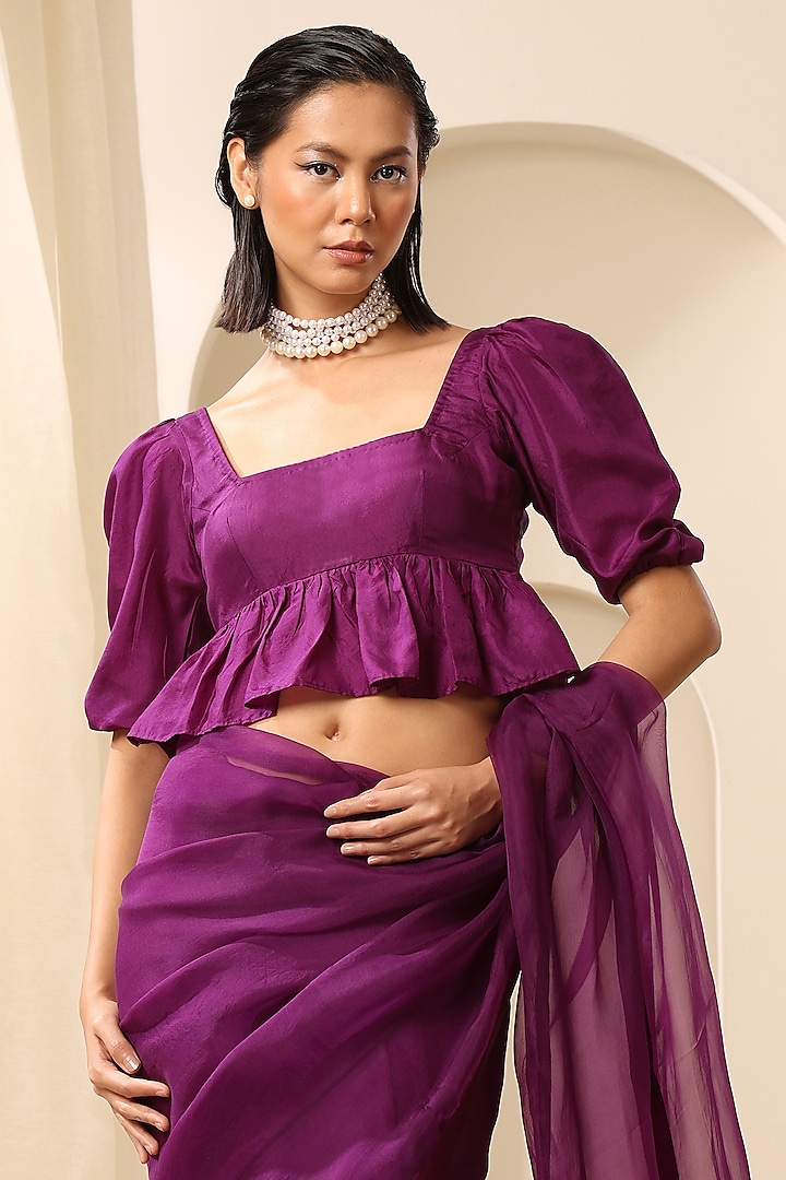 Purple Pure Silk Blouse by Weaverstory