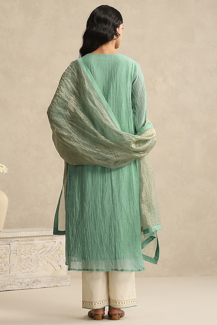 Light Blue Handloom Mul Chanderi Kurta Set by Weaverstory at Pernia's Pop Up Shop