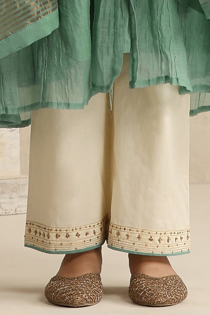 Light Blue Handloom Mul Chanderi Kurta Set by Weaverstory at Pernia's Pop Up Shop
