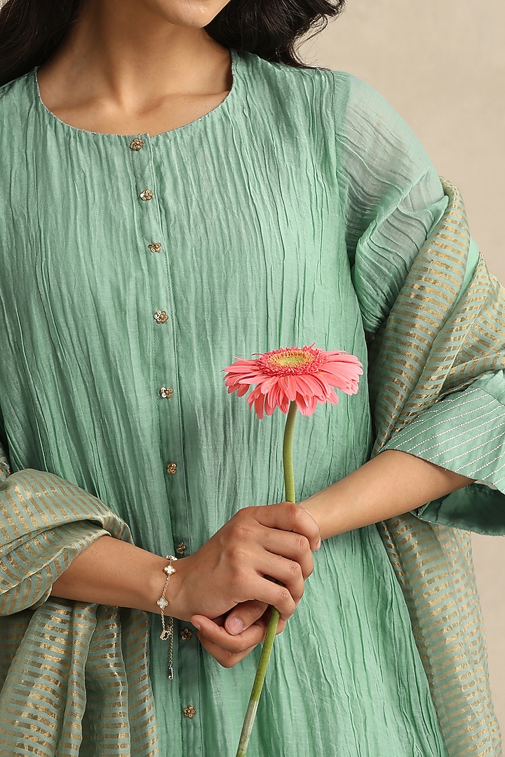 Light Blue Handloom Mul Chanderi Kurta Set by Weaverstory at Pernia's Pop Up Shop