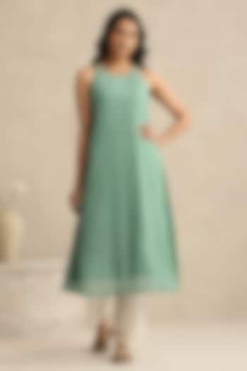 Light Blue Handloom Mul Chanderi Kurta Set by Weaverstory at Pernia's Pop Up Shop