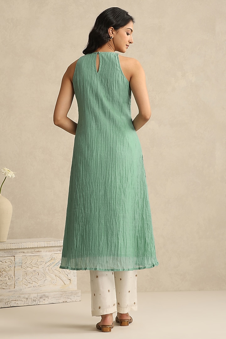 Light Blue Handloom Mul Chanderi Kurta Set by Weaverstory at Pernia's Pop Up Shop