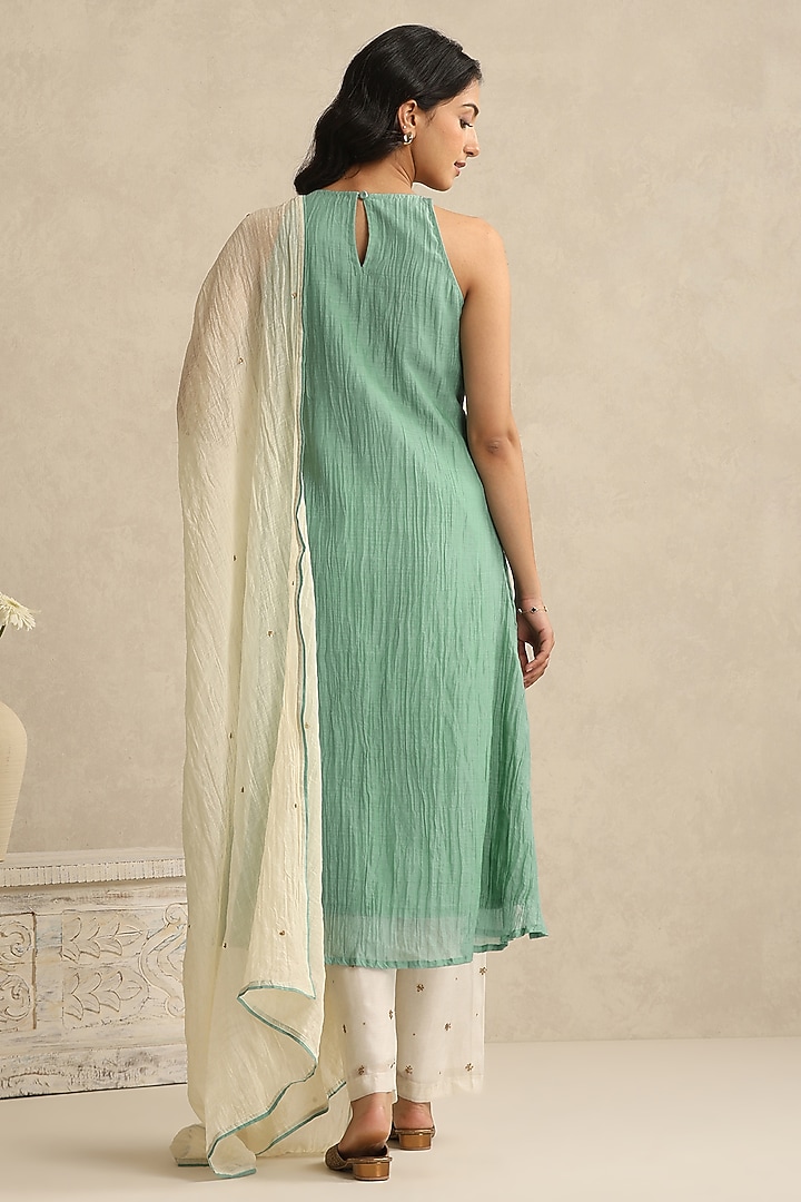 Light Blue Handloom Mul Chanderi Kurta Set by Weaverstory at Pernia's Pop Up Shop
