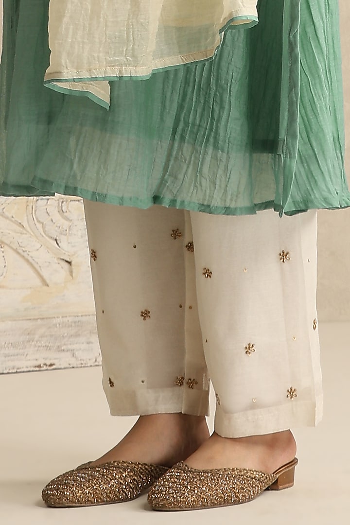 Light Blue Handloom Mul Chanderi Kurta Set by Weaverstory at Pernia's Pop Up Shop