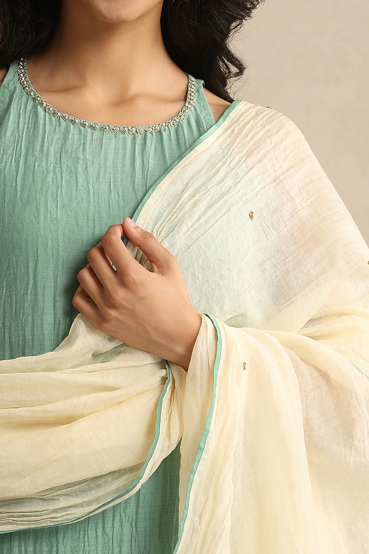 Light Blue Handloom Mul Chanderi Kurta Set by Weaverstory at Pernia's Pop Up Shop