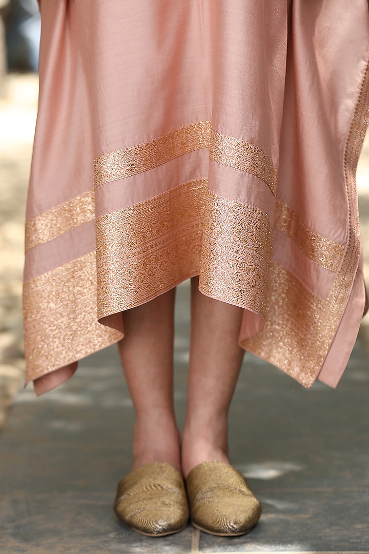 Blush Pink Handloom Pure Silk Kaftan by Weaverstory at Pernia's Pop Up Shop