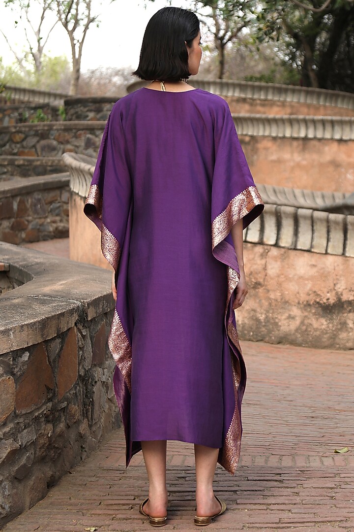 Aubergine Handloom Pure Silk Kaftan by Weaverstory at Pernia's Pop Up Shop