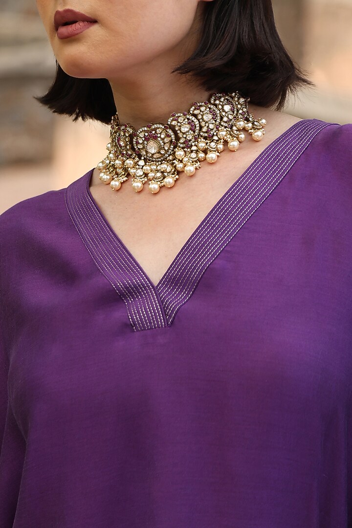 Aubergine Handloom Pure Silk Kaftan by Weaverstory at Pernia's Pop Up Shop