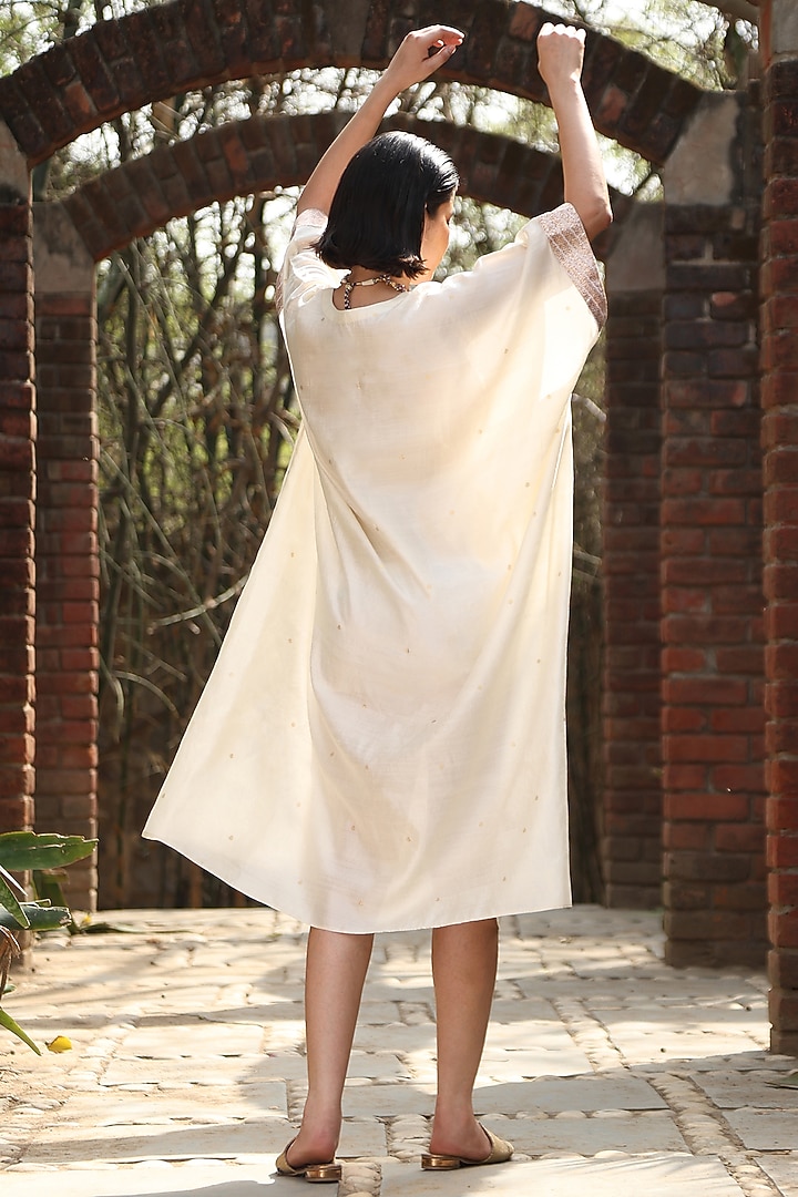 Ivory Handloom Pure Silk Kaftan by Weaverstory at Pernia's Pop Up Shop