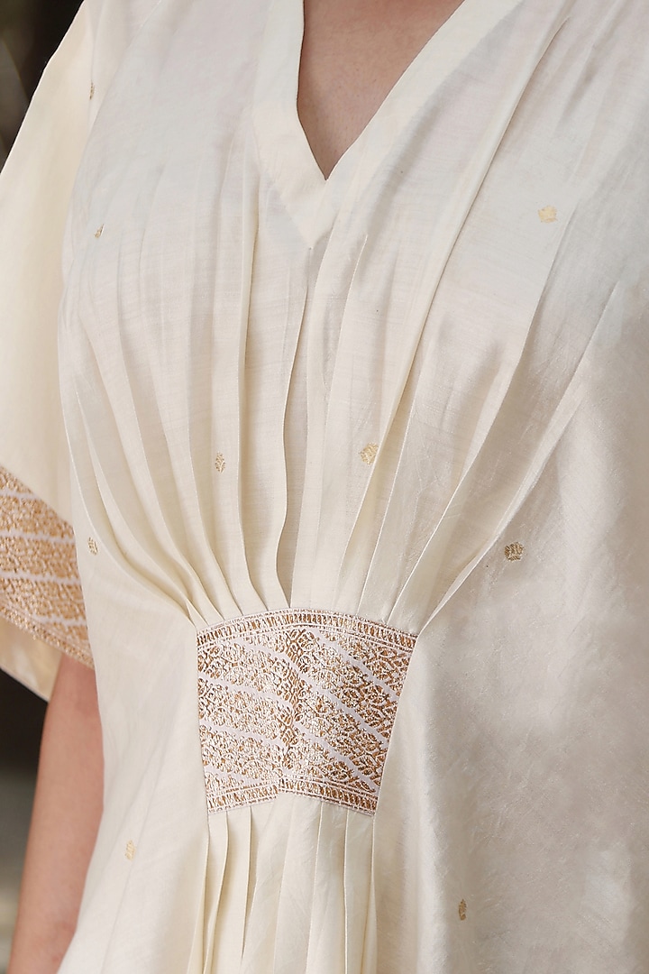 Ivory Handloom Pure Silk Kaftan by Weaverstory at Pernia's Pop Up Shop