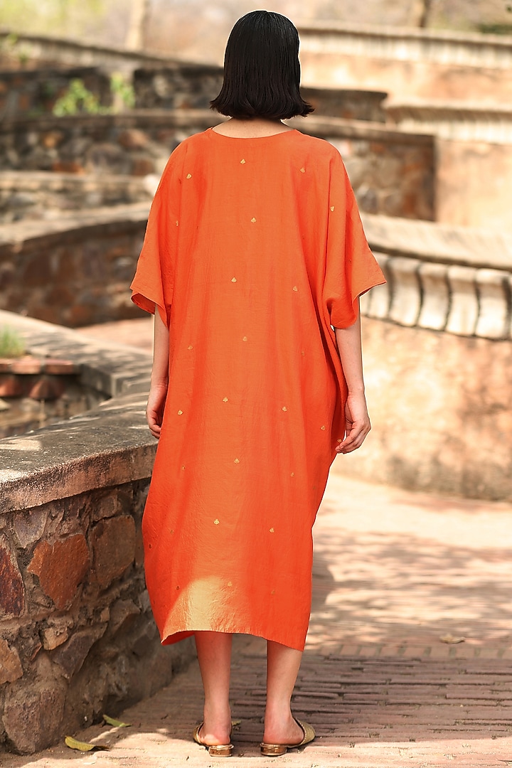 Orange Handloom Silk Kaftan by Weaverstory at Pernia's Pop Up Shop