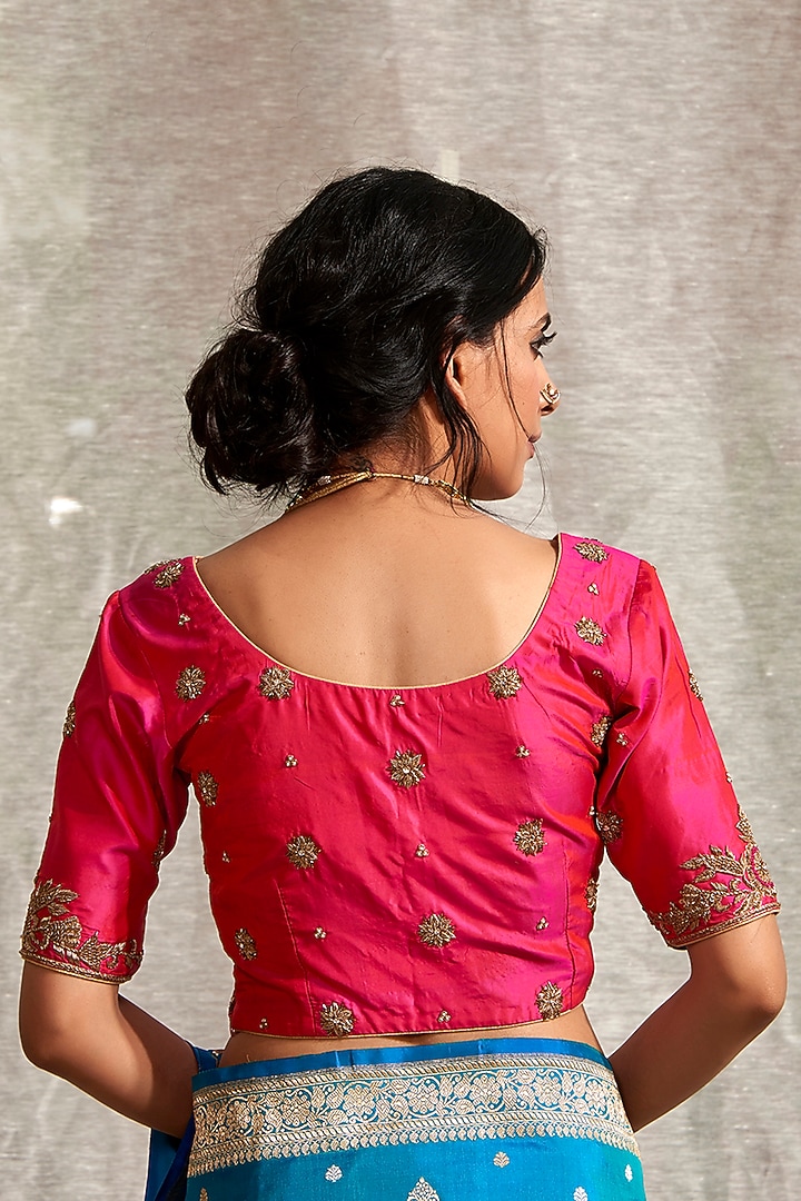 Fuschia Booti Embroidered Blouse by Weaverstory at Pernia's Pop Up Shop