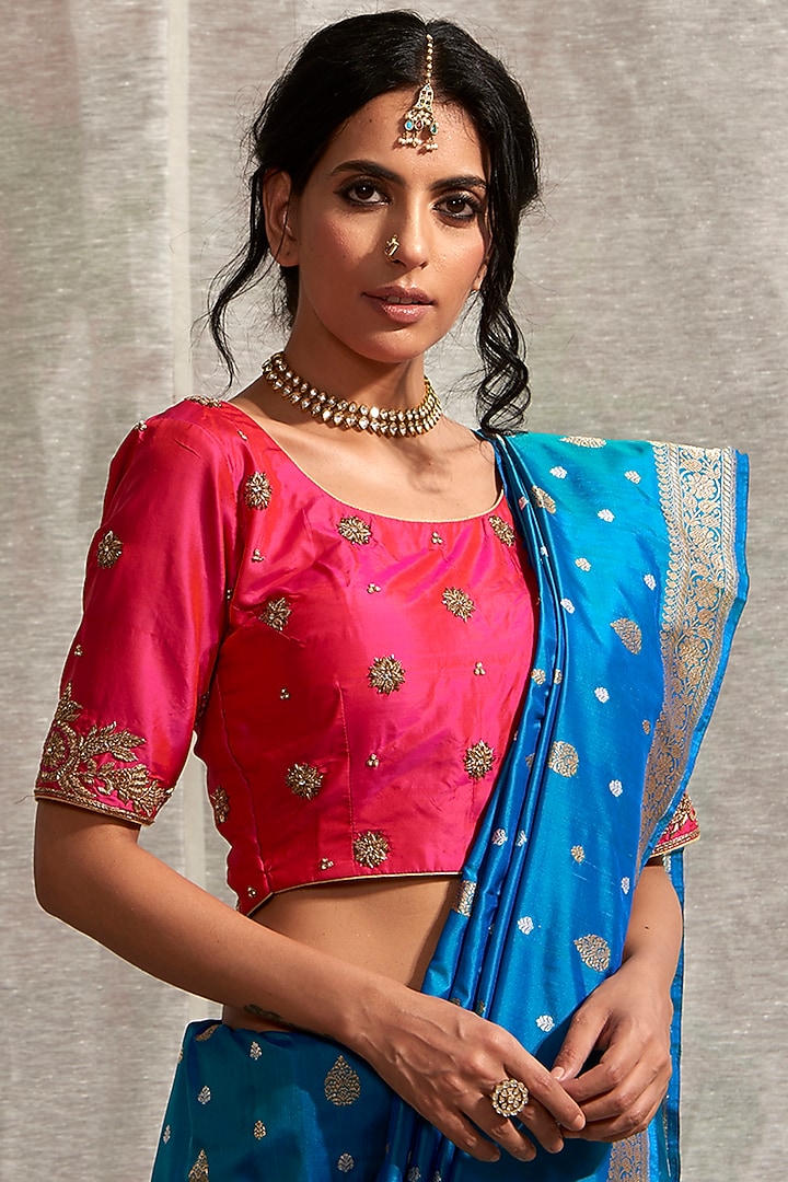Fuschia Booti Embroidered Blouse by Weaverstory at Pernia's Pop Up Shop
