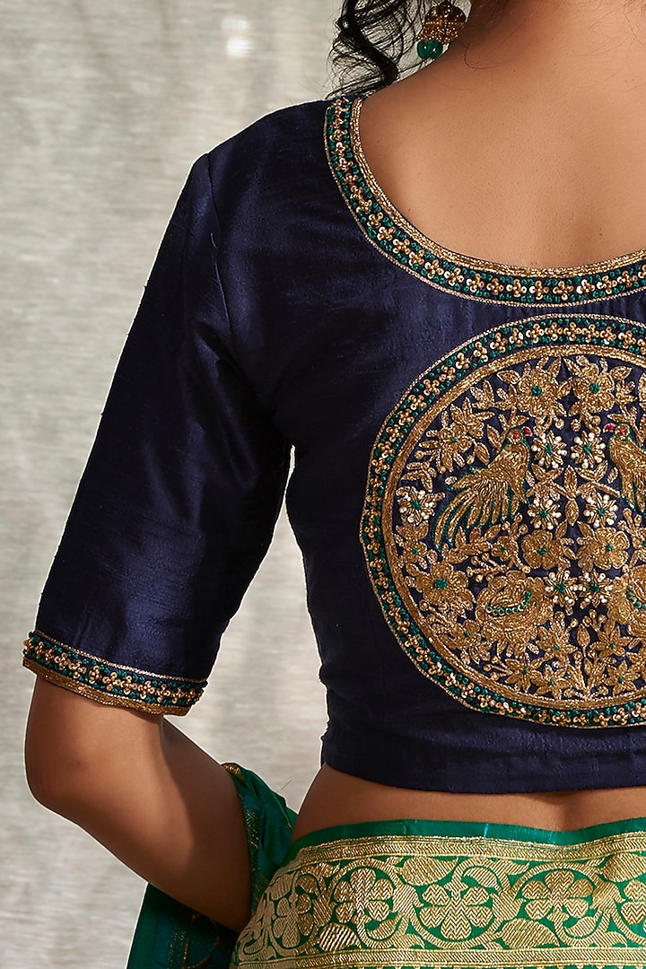 Blue Hand Embroidered Blouse by Weaverstory at Pernia's Pop Up Shop