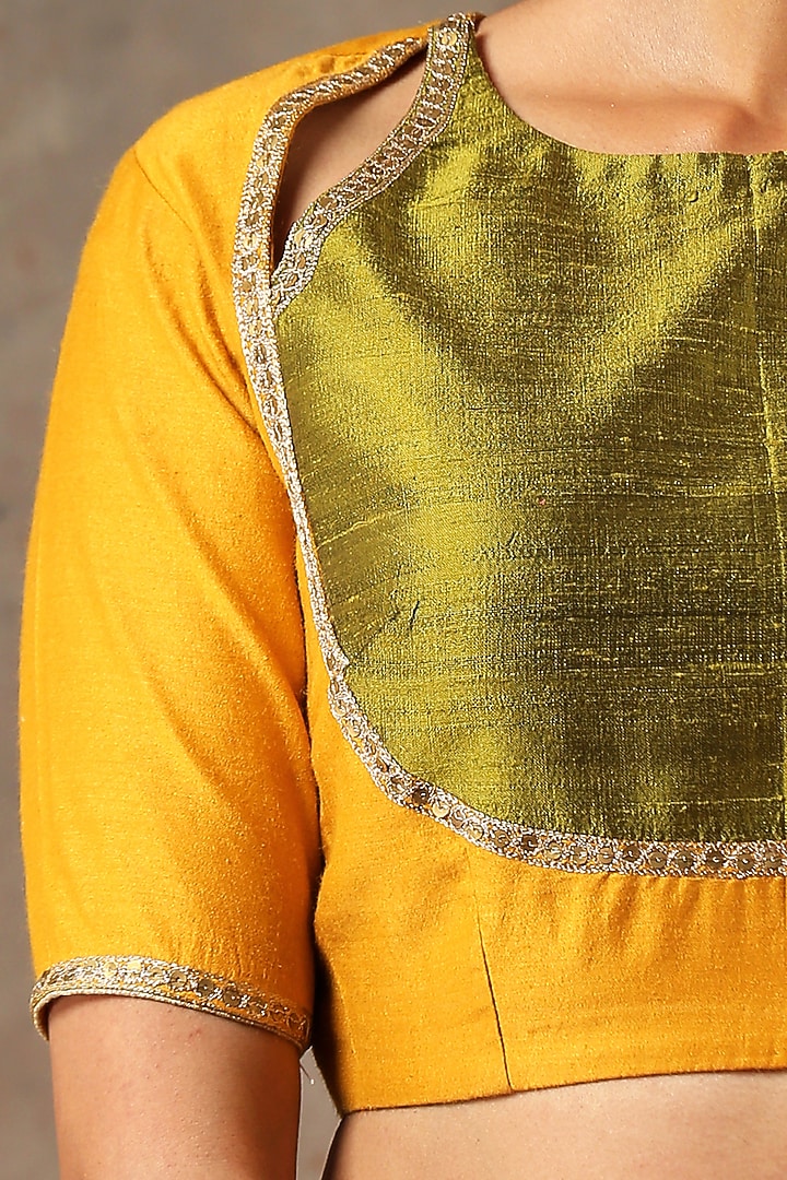 Mustard Sequins Embroidered Angrakha Blouse by Weaverstory at Pernia's Pop Up Shop