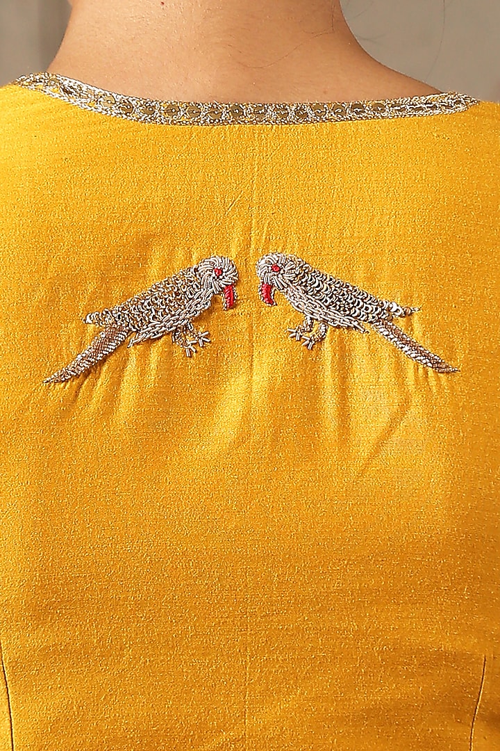 Mustard Sequins Embroidered Angrakha Blouse by Weaverstory at Pernia's Pop Up Shop