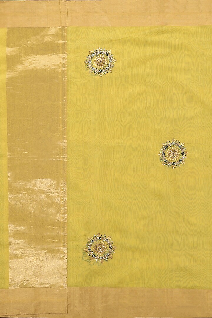 Yellow Silk Hand Embroidered Dupatta by Weaverstory at Pernia's Pop Up Shop