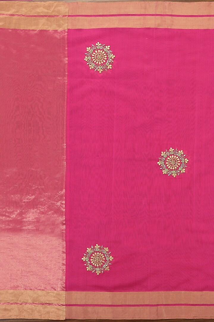 Pink Chanderi Embroidered Dupatta by Weaverstory at Pernia's Pop Up Shop