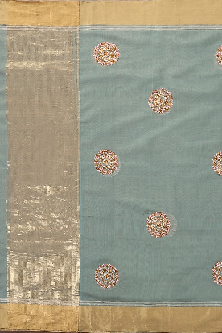 Ice Blue Chanderi Embroidered Dupatta by Weaverstory at Pernia's Pop Up Shop