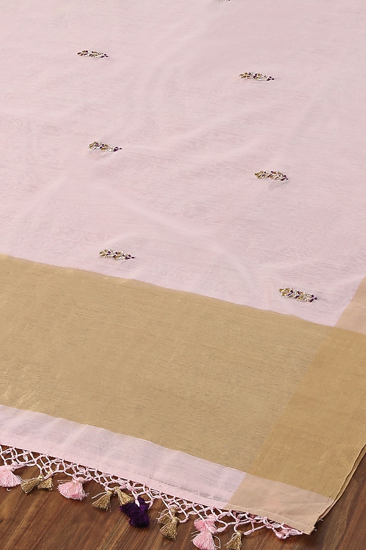 Light Pink Embroidered Dupatta by Weaverstory at Pernia's Pop Up Shop