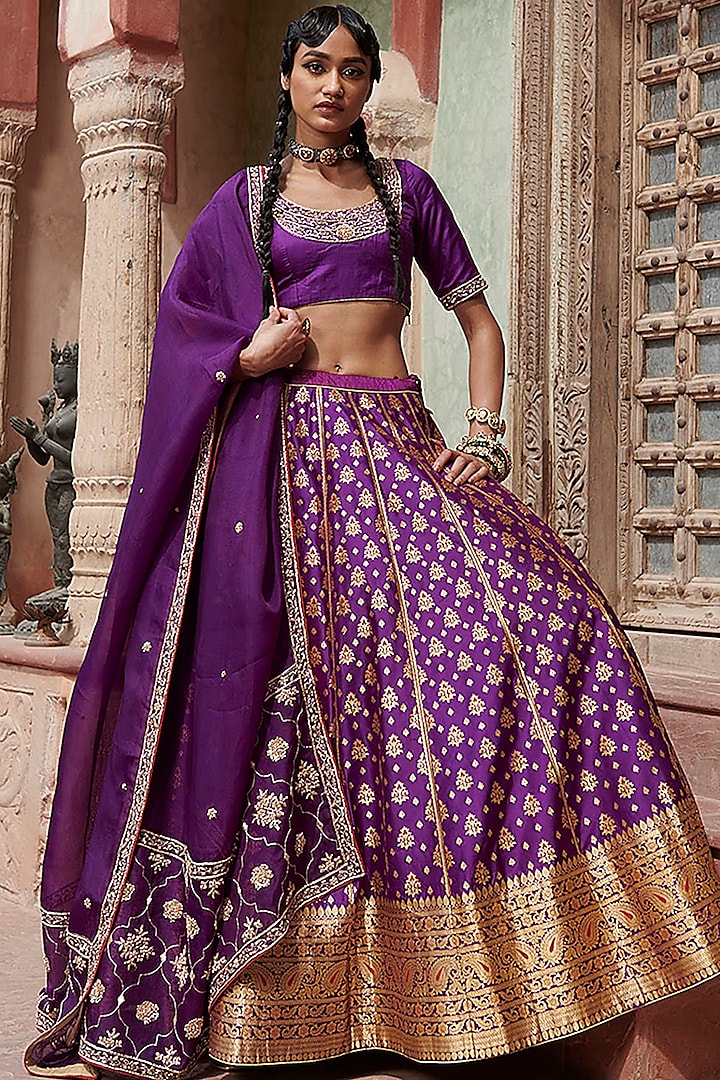 Purple Hand Crafted Bridal Lehenga Set by Weaverstory at Pernia's Pop Up Shop