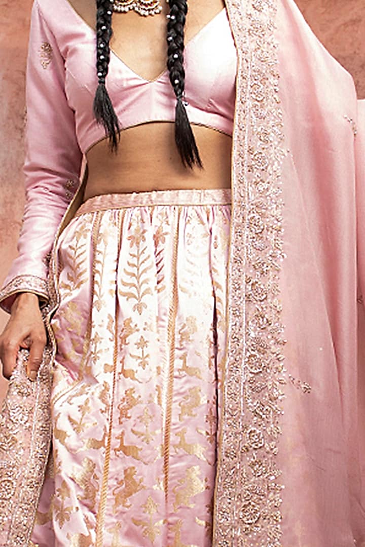 Light Pink Handloom Bridal Lehenga Set by Weaverstory at Pernia's Pop Up Shop