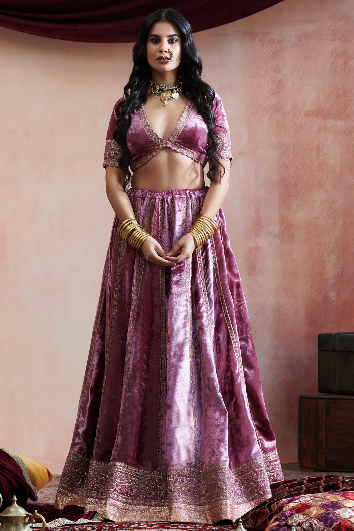 Velvet shop purple lehenga