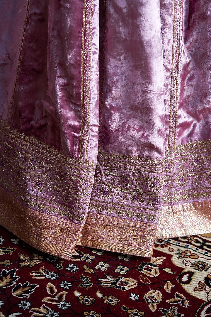 Purple Velvet Hand Embroidered Bridal Lehenga Set by Weaverstory at Pernia's Pop Up Shop