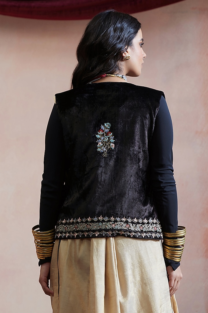 Black Velvet Hand Embroidered Jacket by Weaverstory at Pernia's Pop Up Shop
